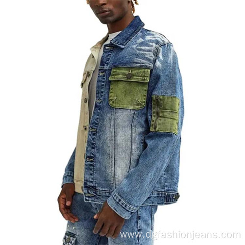 Two Color Patchwork Jean Jacket For Men